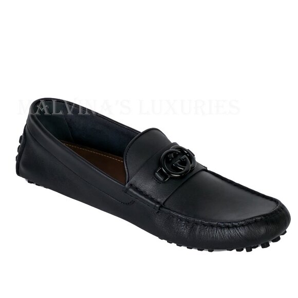 GUCCI SHOES MENS LOAFERS MOCCASINS G LOGO BLACK LEATHER - Picture 8 of 15